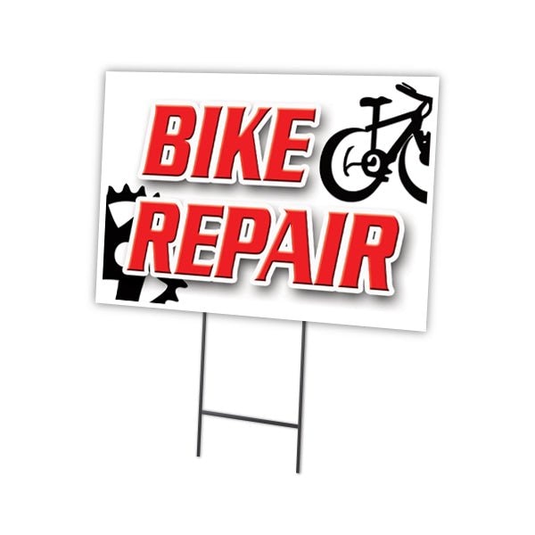 Bike Repair Yard Sign & Stake outdoor plastic coroplast window, C-1824 Bike Repair